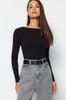 Women's Fashion New Blouse Black Deep Back Low-cut Fitted Cotton Stretchy Knitted Blouse
