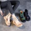 GKTINOO 8cm Natural Genuine Leather Sandals Boots Flats Platform Wedge Summer Women Hollow Pumps Peep Toe Booties Mary Jane Shoe