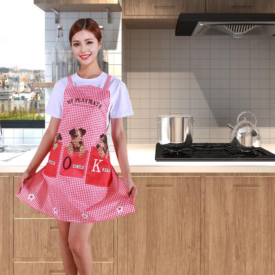 Kitchen Apron Cartoon Dog Pattern Apron Waterproof Oil-Resistant Polyester Sleeveless Apron for Home Restaurant Cafe House Cleaning