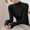 Black Modal Women's Slim Fit Mid-Neck Long Sleeve Base Layer Top (2024 Spring/Autumn/Winter)