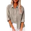 Women Tops Spring Fall Solid Color Cotton Linen Shirts Lapel Long Sleeve Button Up Pocket Blouse