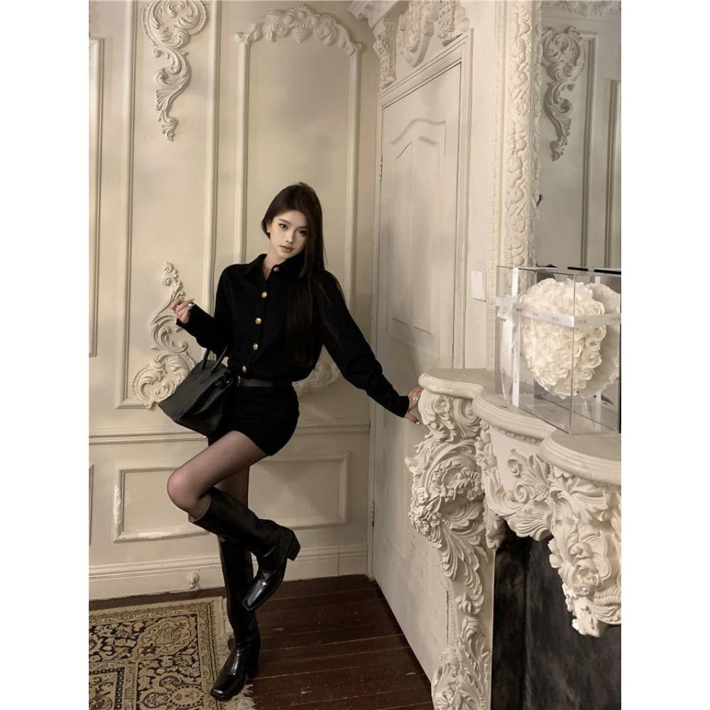 Polo Collar Loose Deerskin Velvet Long-sleeved Dress Women  Autumn New Korean Solid Color Casual Mini Dress with Belt