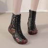 Women's Boots Ethnic Style Genuine Leather Printed Mid-calf Boots Warm Comfortable Cotton Shoes