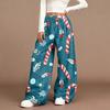 Women's Casual Fashion Christmas Print Elastic Waist Loose Plush Wide Leg Pants