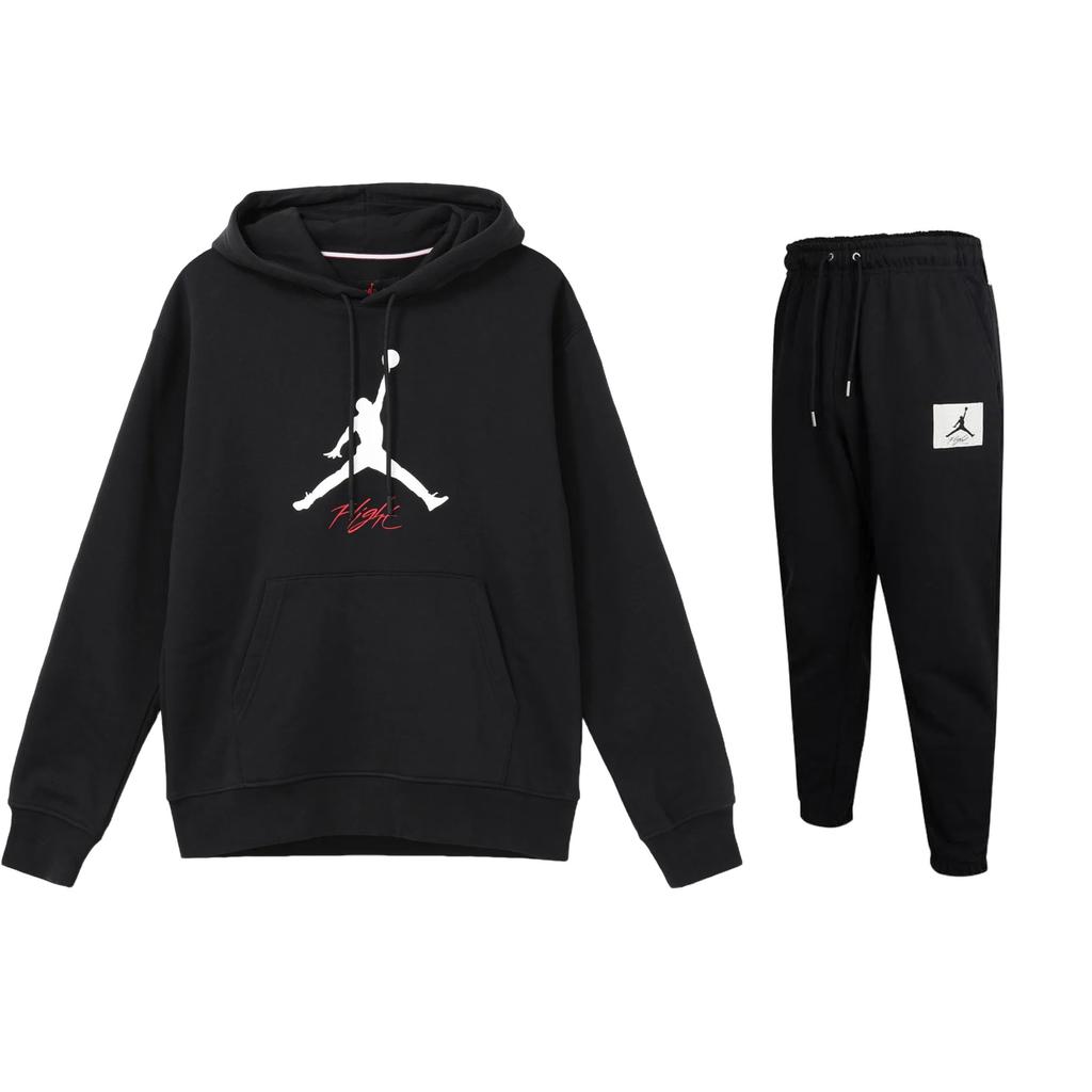 Jordan Fashion Hooded Pullover Sweatshirt And Tapered Knit Pants Casual Sports Suit Unisex Sweatshirt, Pants Black FD7546-010+DQ7469-010