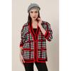 Plaid Patterned Acrylic Cardigan with Pocket