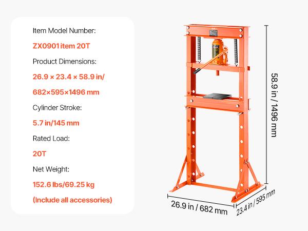SucceBuy 20 Ton Hydraulic Shop Press Garage Floor Adjustable Shop Press with Plates & Relief Valve for Garage Professional Shop