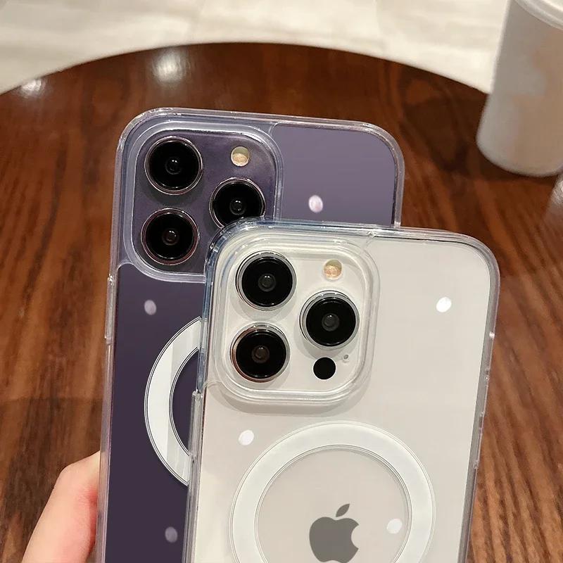 For Magesafe Magnetic Transparent Wireless Charge Case For iPhone 16 14 15 12 13 Pro Max 11 Plus X XS Shockproof Acrylic Cover