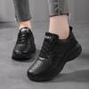 All-black Sneakers Women's Autumn Leather Surface Waterproof Soft Sole Lightweight Pure Black Long Standing Without Tiring Feet Work Shoes Large Size