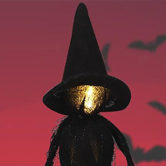 Halloween Witch Decoration Black Witch Ornament with Light-up Face Indoor Primitive Witch Table Centerpiece for Home Shelf Mantels Kitchen Decoration