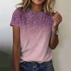 Women's Colorful T-shirt Fashion Printed Pattern Round Neck Short Sleeve Loose Top Clothing Women's T-shirt
