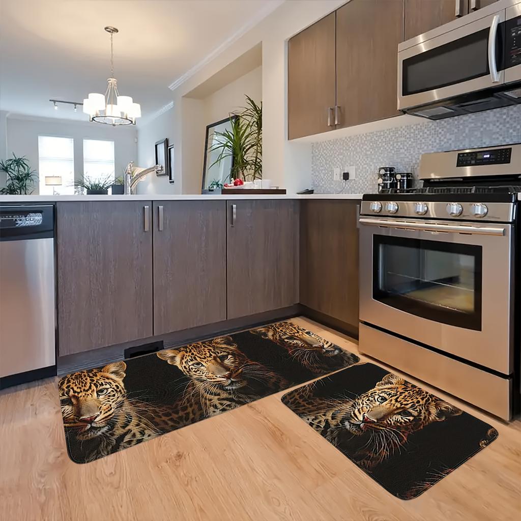 1Pcs  Animal Leopard Pattern Floor Mat Modern Kitchen Polyester Rug Non-Slip Colorful Indoor Carpet, For Home Bathroom Bedroom Living Room Decor