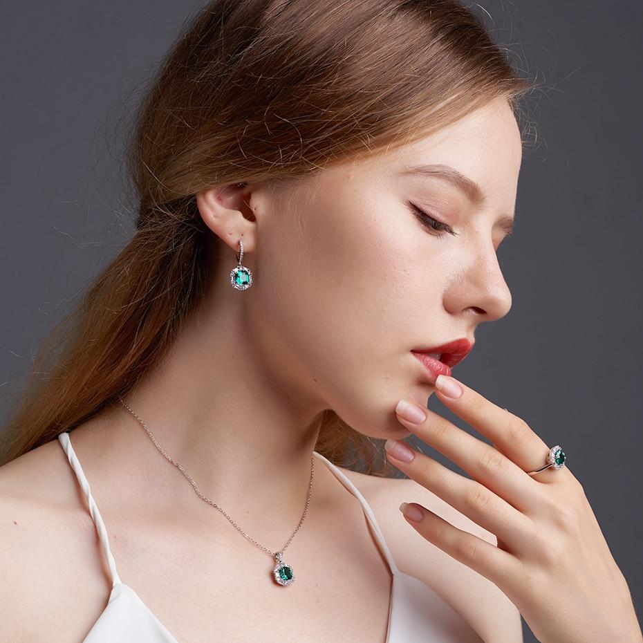 Kuololit Emerald Gemstone Luxury Jewelry Set for Women Real 925 Sterling Silver Asscher Cutting Ring Earrings for Bridal Gift