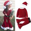 Christmas Baby Kids Girls Red Velvet Plush Shirt + Belt Pants + Hat Santa Claus Costume New Year Clothes for 1-7 Years