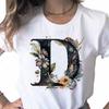 New Women T Shirt Custom Name Letter Combination Print Tshirt Flower Letter Font A B C D E F G Short Sleeve Female Tees Tops