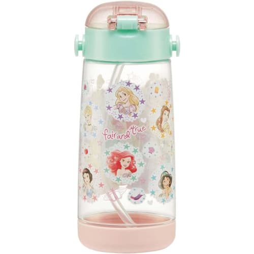 Skater Water Bottle 480ml Children's Clear Bottle with Straw Disney Princess 23 Girls PDSH5