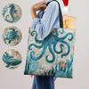 Customize Tote Bag Seahorse Turtle Octopus Print Traveling Shoulder Bags Eco Linen Shoulder Bags For Women With Print