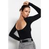 Black Cotton Stretchy Backless Fitted Blouse Twoaw24bz00160