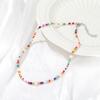 Women Necklace Colorful Pearl Smooth Bohemian Style Adjustable Length Lobster Clip Alloy Clavicle Necklace