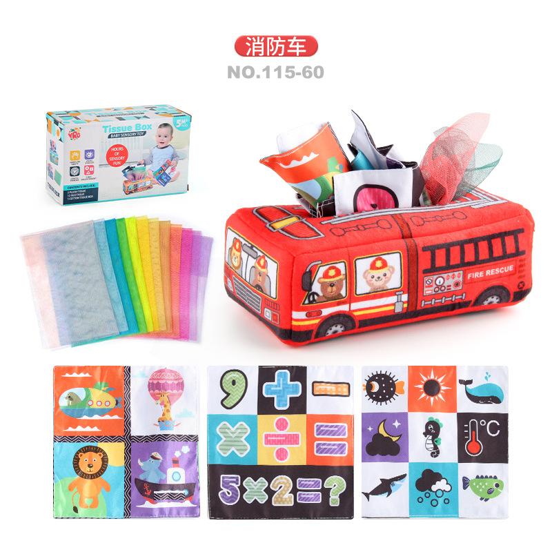 Baby Puzzle Early Education Cloth Book Toy Box Baby Ring Paper Cloth Book Simulation Train School Bus Can'T Be Torn And Drawn Tissue Box