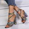 Gladiator Sandals Woman Summer Vintage Snakeskin Women Lace Ladies Shoes Peep Open Toe Sandals Pumps Sexy Plus Shoes Size 34-43