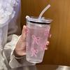 1PC Bow Printed Plastic Water Bottle with Straw and Lid Coffee Cup Tumbler Beverage Transparent Cold Drinks Beverage DrinkingCup
