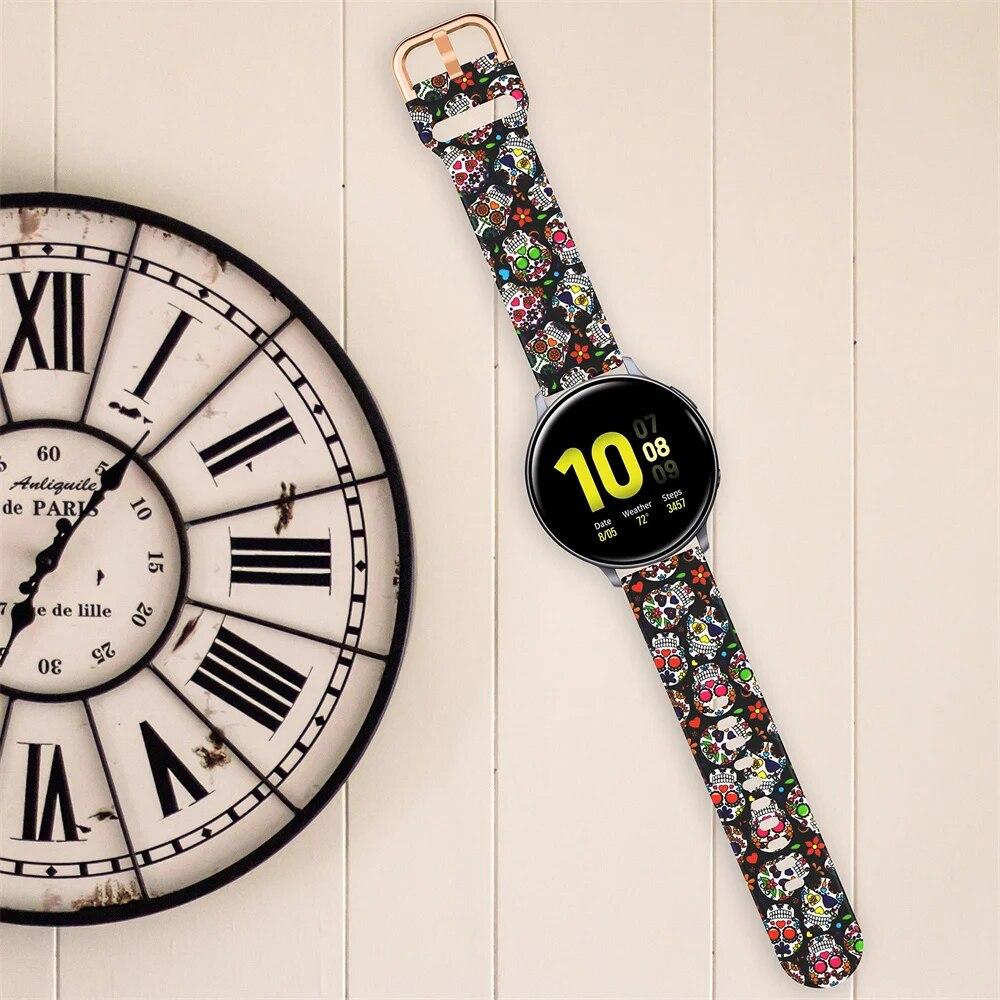 Силиконовый ремешок с принтом для Samsung galaxy watch 6 Classic-5-pro-4, спортивный браслет, ремешок 20 мм, 22 мм для Amazfit GTS/GTR/4/3/2e Mini