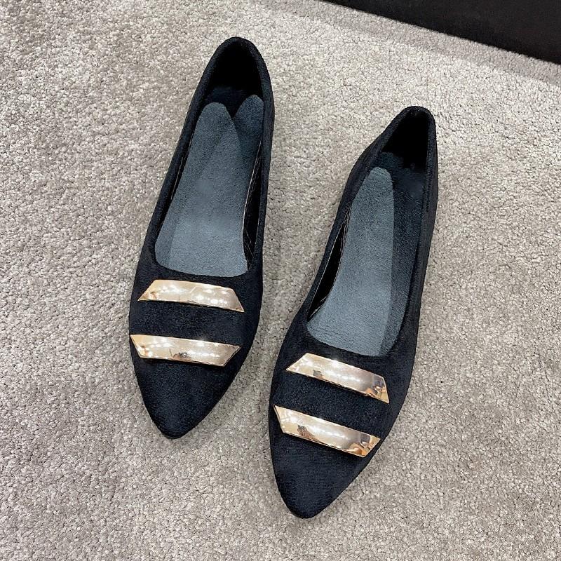 Fashion 2025 New Ladies Shoes Shallow Women's Flats Fashion Metal Decoration Office and Career Sexy Pointed Toe Plus Size Flat Low Heels
