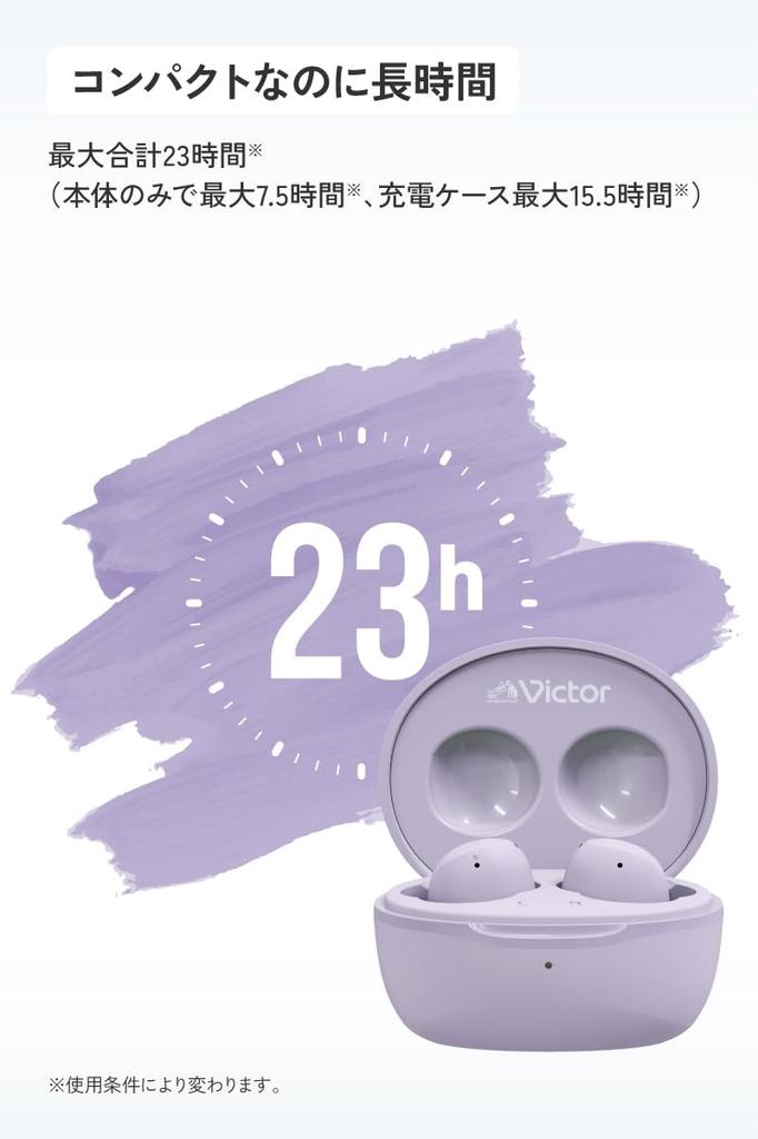 JVC Kenwood Victor HA-A6T-W Wireless Earbuds, Bluetooth Ver. 5.4, 23 Hours of Playtime, with Microphone, Compact, Lightweight, Waterproof, White