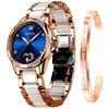 Women's Watch, Stylish, Hand Watch, Mechanical, Ceramic, Rose Gold Band, Crystal, Easy To Read Dial, Date, Waterproof, Luminous, Blue
