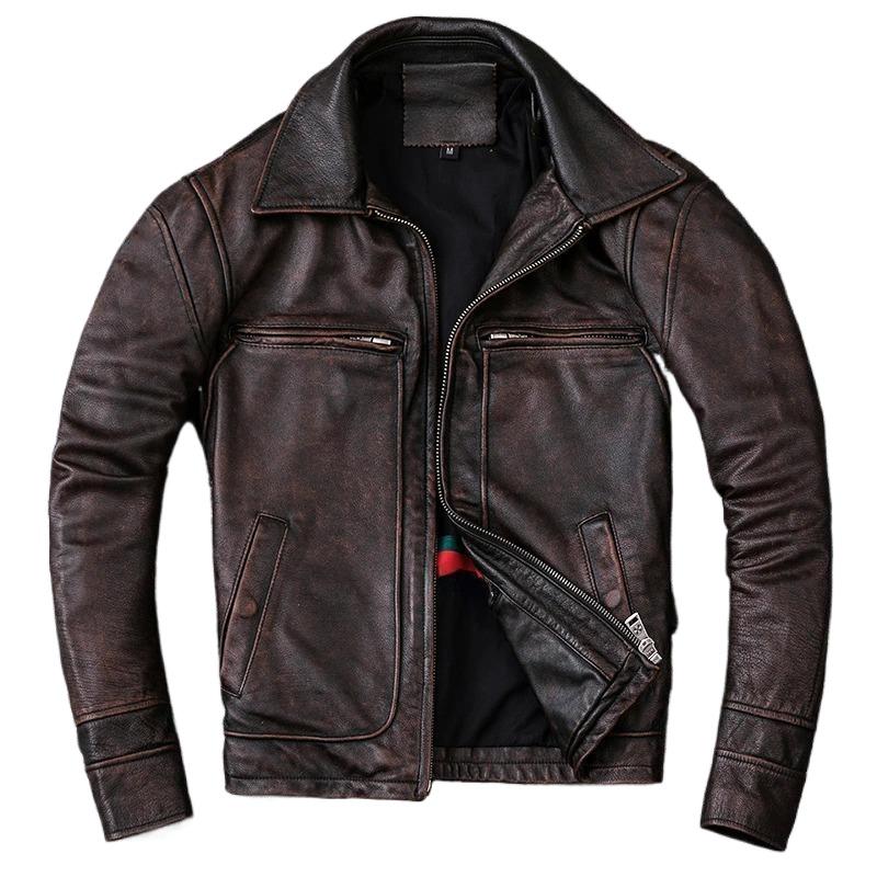 Chinese Size New Men Cowhide Coat Men's Genuine Leather Jacket Vintage Style Man Leather Clothes Motorcycle Biker Jackets Plus Size 134cm
