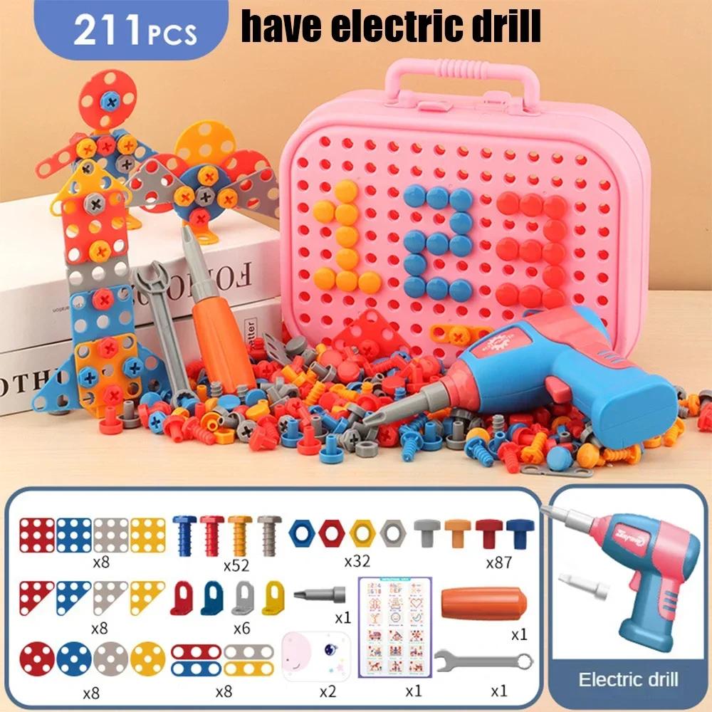 3D Puzzle Toys Pretend Play Repair Tool Box Drilling Assembly Educational Toys Children Toys Tool Set Electric Drill Screw Nut