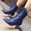 New Lace Up High Heel Boots Women Chunky Heel Retro Knight Boot Zipper Pointed Toe Ankle Boots Size 34-43 Fashion Short Boots