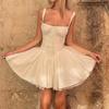 Lace Splicing Waist Pleats Plastic Waist Slimming Halter Dress French Lace-up Ballet Style Swing Dress