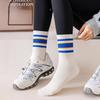 Mid-calf Pure Cotton Anti-odor Spring and Summer Socks for Junior High School Students, Long Calf Sports Running Yoga Socks with Shark Pants