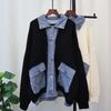 Осень и зима новый поддельный двухслойный джинсовый трикотажный кардиган свободный повседневный ленивый ветер свитер куртка женская