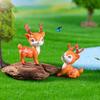 2 Pcs Mini Sika Deer Figurines Hand-colored Deer Miniatures Mini Animal Statues for Fairy Gardens Bonsai Micro Landscape