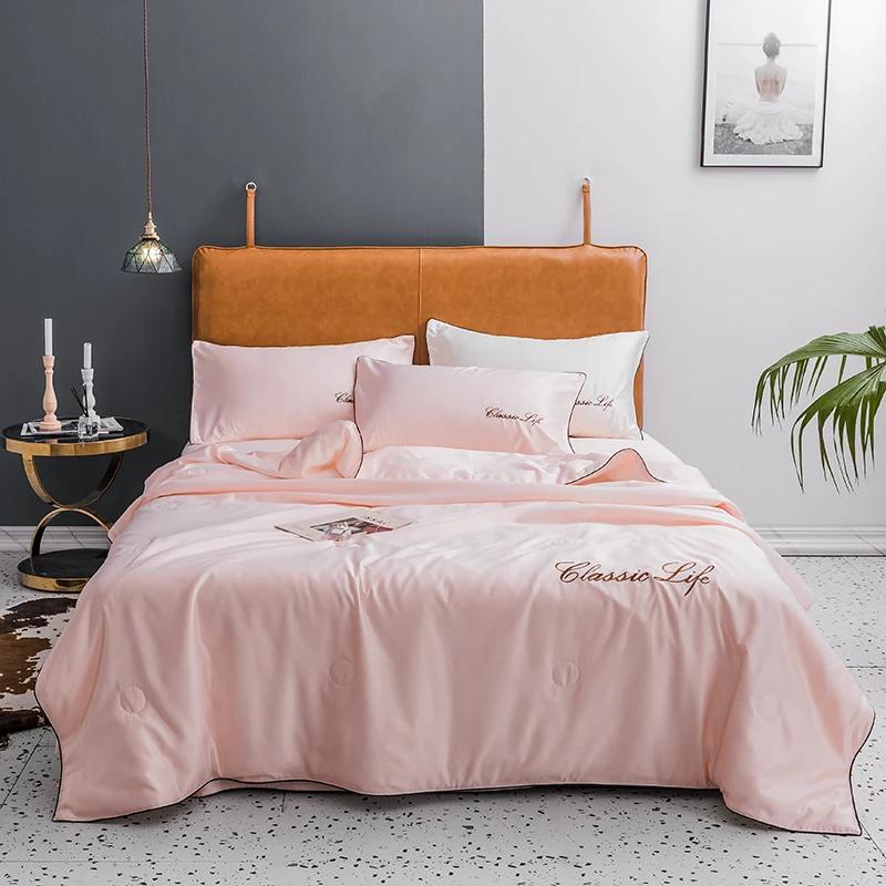 European Classical Solid Color Style Silk Summer Quilt Single KING QUEEN Size Cool Breathable Soft Skin-friendly