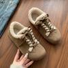 Fashion Winter New Flat Cotton Boots Women's Round Head Suede Front Lacing Soft Sole Anti-slip Wear-resistant Low-top Boots