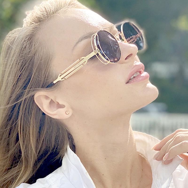 SHAUNA Retro Metal Punk Sunglasses Round Women Gothic Spring Steampunk Shades Men UV400
