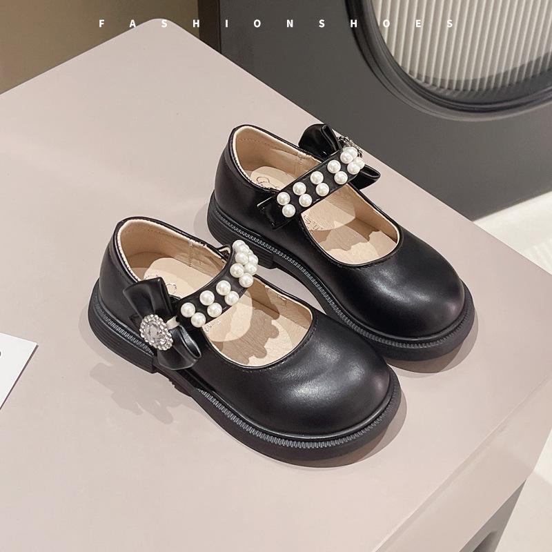 Girls' Small Leather Shoes 2025 Spring New Little Girl Versatile Single Shoes Medium and Small Children's Casual Single Shoes Soft-soled Bow