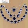 925 Sterling Silver Jewelry White Cz Blue Zircon Jewelry Sets For Women Earrings /Pendant /Necklace /Rings /Bracelet