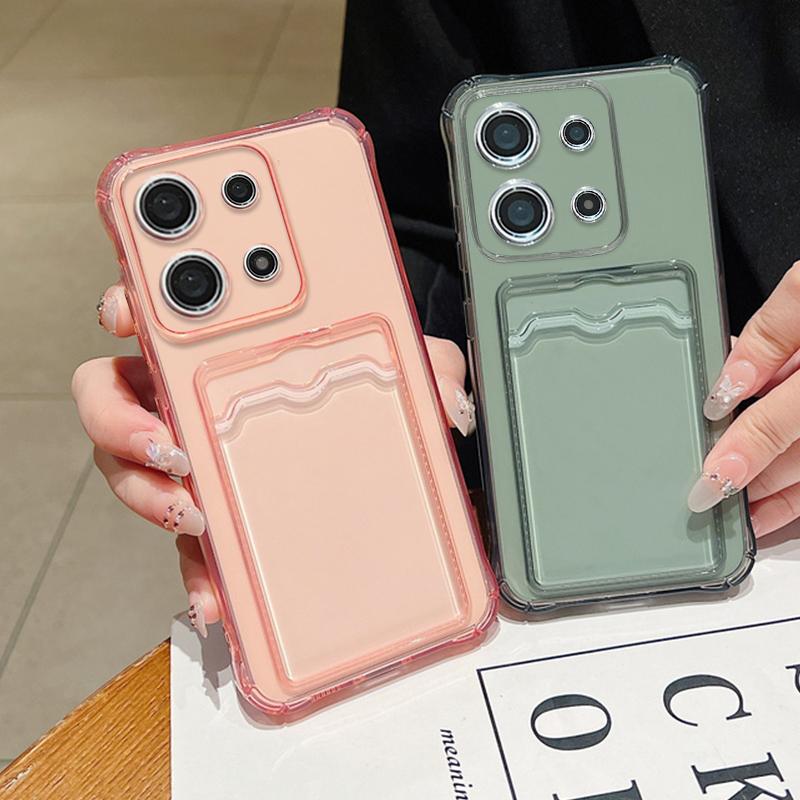 Soft Silicone Transparent Card Slot Phone Case for Xiaomi 14 13t Poco X6 F6 X5 Pro Remdi Note 14 13 12 11 10 Pro Shockproof Lens Protection Slim Cover