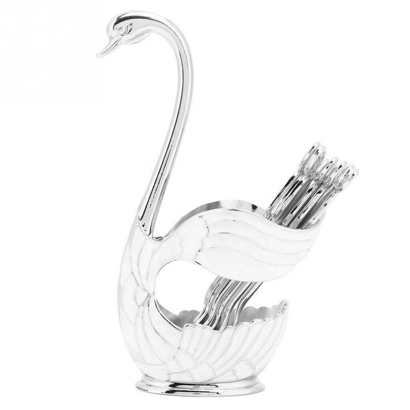 Coffee Dessert Spoon Set European Style Elegant Swan Fruit Scoop Holder Decorative Tableware MIT