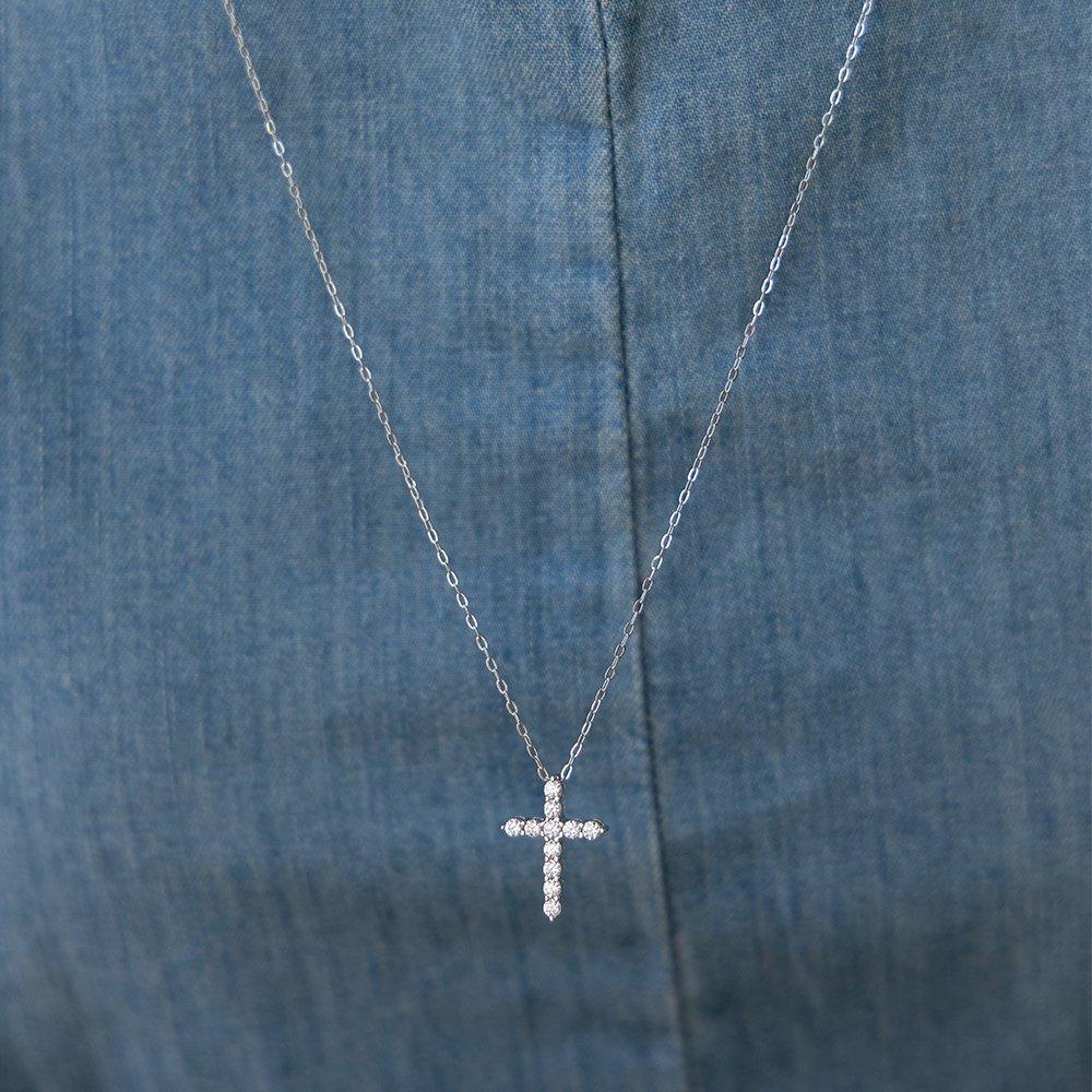 (92.5 Silver) Claire Cross Pendant Long Necklace Nz2487