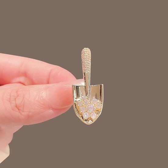 Yousheng Women Brooch Rhinestone Shovel Shape Stainless Anti-slip Wear-resistant Coat Collar Hat Scarf Decoration Clothes Pin Garment Jewelry