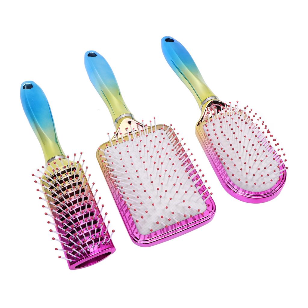 3pcs Gradient Electroplating Paddle Hairbrush Set Detangling Hair Brush Set Air Cushion Comb Nylon T