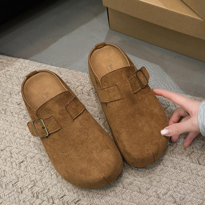 Retro Baotou Half-drag Women Wear Autumn New Comfortable Lazy Shoes Thick-soled Inner Height-increasing Slippers