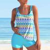 Women's Shoulder Strap Swimsuit Multicolored Pattern Print Bikini Tankini Swimsuit