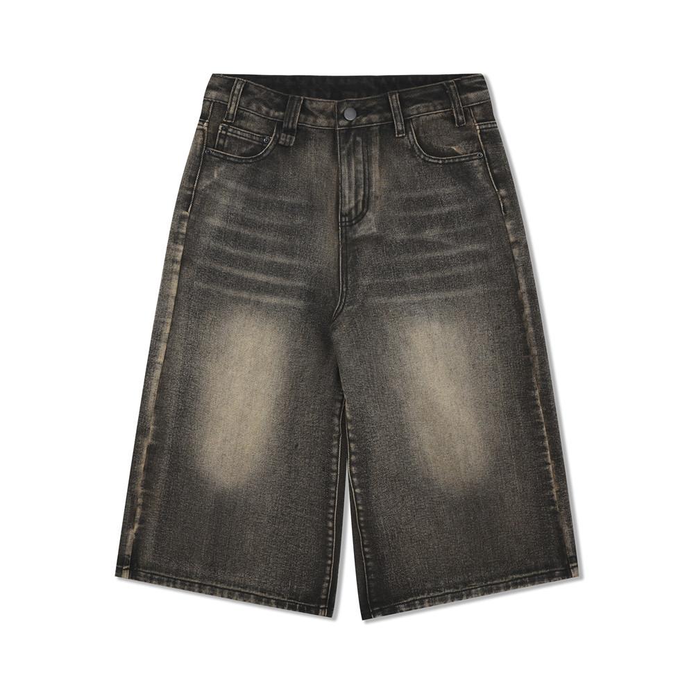 Washed and Distressed Denim Shorts for Men's Loose and Casual Straight Leg Knee Length Shorts